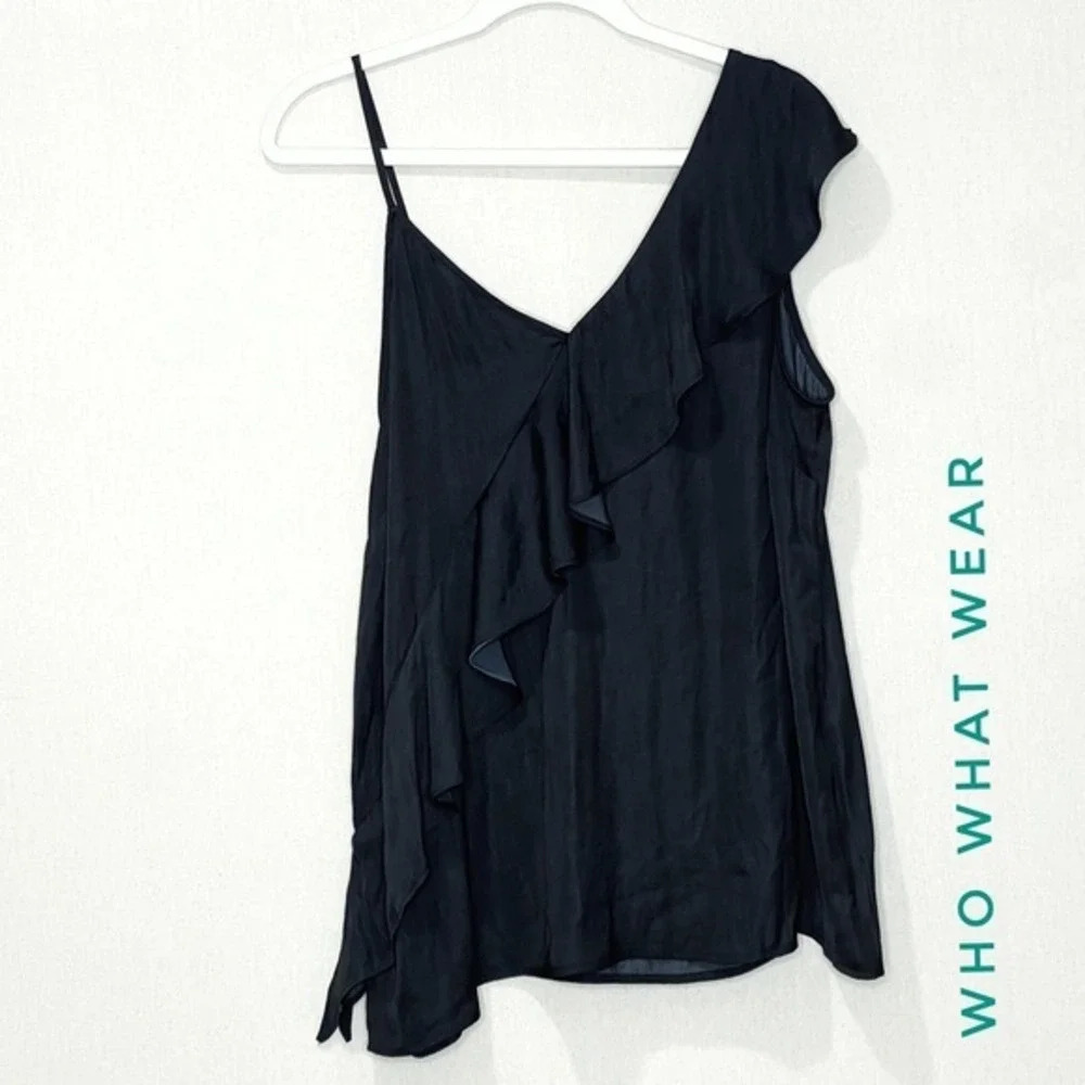 Who What Wear Women's Jet Black Sleeveless Ruffle Tank Blouse Size XL - Picture 1 of 4